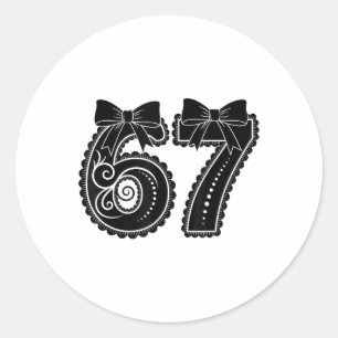 Pegatina Redonda Seis Siete 67 Meme Número 67 Bow Coquette Mujeres 