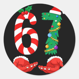 Pegatina Redonda Seis Siete 67 Meme Santa Navidad Vacaciones Divert