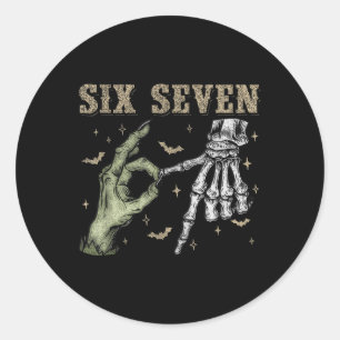 Pegatina Redonda Seis Siete 6 7 Halloween 67 Espeluznante Esqueleto