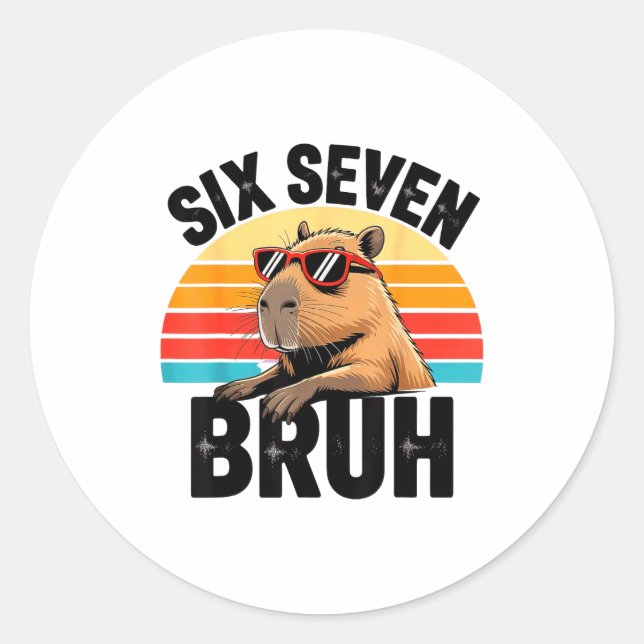 Pegatina Redonda Seis Siete Bruh 67 Meme Capybara  (Anverso)