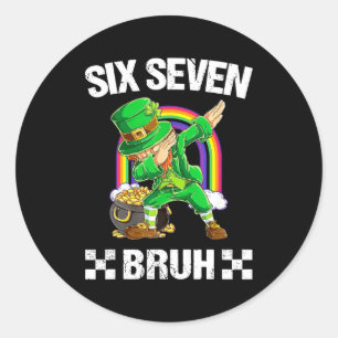 Pegatina Redonda Seis Siete Bruh Dabbing Duende Día de San Patricio