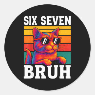 Pegatina Redonda Seis Siete Bruh Gato Retro Vintage Divertido 67 Me