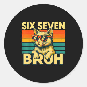 Pegatina Redonda Seis Siete Bruh Gato Retro Vintage Divertido 67 Me