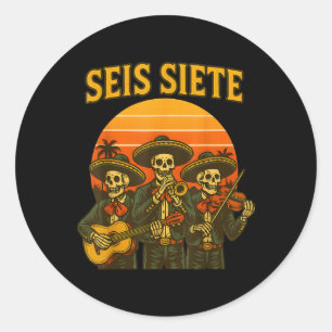 Pegatina Redonda Seis Siete Divertido 67 Meme Mexicano Los Muertos 