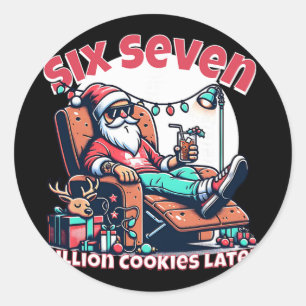 Pegatina Redonda Seis Siete Galletas De Santa Para Meme De Navidad
