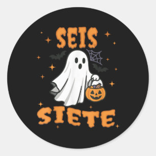 Pegatina Redonda Seis Siete Halloween Español 67 Niños Seis Siete