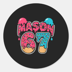 Pegatina Redonda Seis Siete Helado Goteo Deporte 67 Diversión Mason