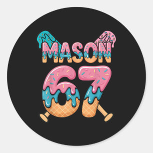 Pegatina Redonda Seis Siete Helado Goteo Deporte 67 Diversión Mason