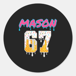 Pegatina Redonda Seis Siete Helado Goteo Deporte 67 Divertido Mason