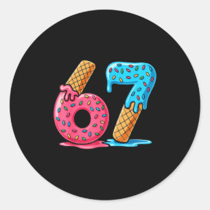 Pegatina Redonda Seis Siete Helado Goteo Meme Genial 67 Número Dive