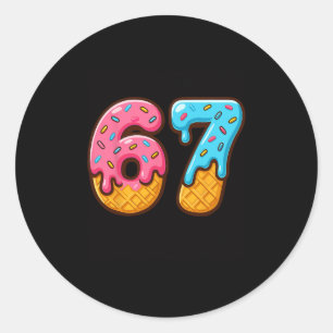 Pegatina Redonda Seis Siete Helado Goteo Meme Genial 67 Número Dive