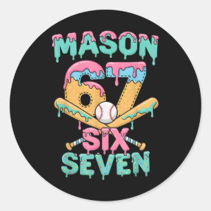 Pegatina Redonda Seis Siete Meme Mason Helado Goteo Divertido Byseb