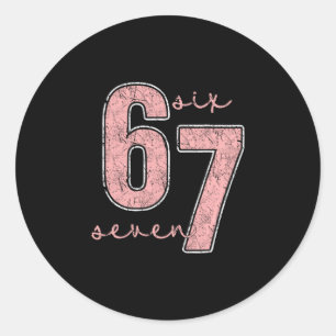 Pegatina Redonda Seis Siete Rosa Número 67 Pareja 6 7 Pareja Hallow
