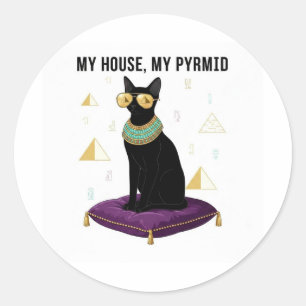 Pegatina Redonda Sekhment Gato Egipcio Bastet - Mi Casa Mi Pirámide