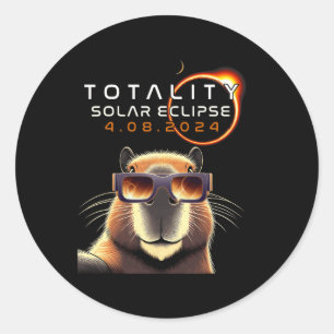 Pegatina Redonda Selfie Con Totalidad Eclipse Capybara Lover