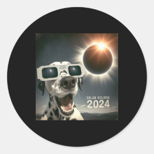Pegatina Redonda Selfie Dalmacia Niños Hombres Eclipse Solar Perro