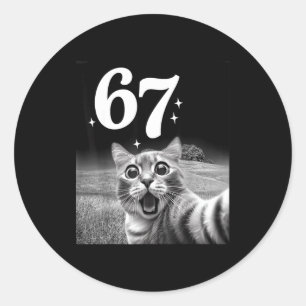 Pegatina Redonda Selfie de gato con 67 meme gatos divertidos gráfic