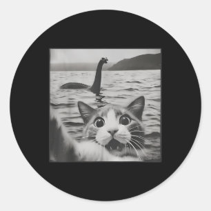 Pegatina Redonda Selfie De Gato Con Gatos Funny Monster De Loch Nes