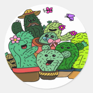 Pegatina Redonda selfie de la familia cactus