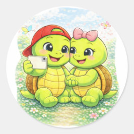 Pegatina Redonda Selfie de primavera