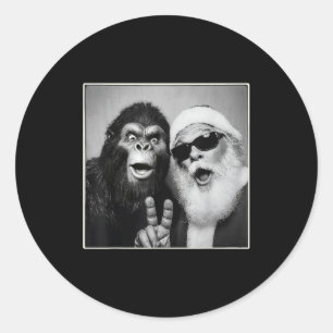 Pegatina Redonda Selfie de Santa Claus Bigfoot Navidad Divertido Sa