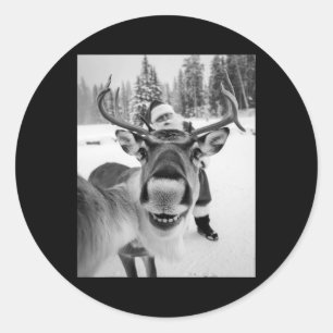 Pegatina Redonda Selfie Navidades de renos Fiesta Selfie Funny Rein