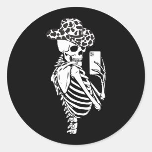 Pegatina Redonda Selfies Pieles de vaca del esqueleto Chicas de Amé