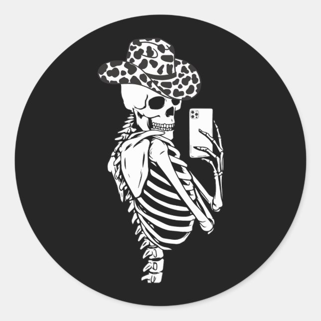 Pegatina Redonda Selfies Pieles de vaca del esqueleto Chicas de Amé (Anverso)