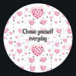 Pegatina Redonda Selflove inspirational quote sweet heart and start<br><div class="desc">Abstract design inspired design with vibrant,  happy and funny colors,  sweet valentine graphic,  ideal as a gift for co-workers,  dad,  mom,  partner or yourself,  it will be a great gift for Christmas,  birthday,  Valentine's Day or easter Anniversary.</div>