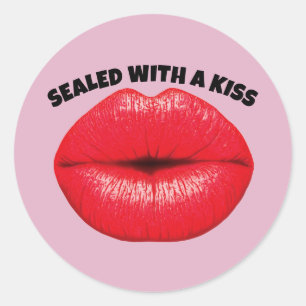 PEGATINA REDONDA SELLADO CON UN BESO, PEGATINAS ROJOS LIPS
