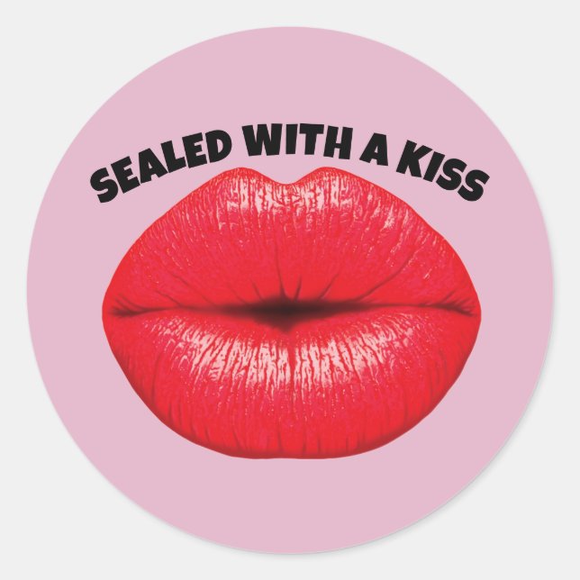 PEGATINA REDONDA SELLADO CON UN BESO, PEGATINAS ROJOS LIPS (Anverso)