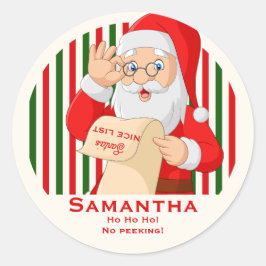 Pegatina Redonda Sellado por Santa Nice List No Peeking Navidades