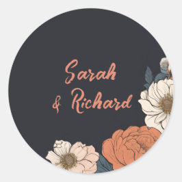 Pegatina Redonda Sellador elegante de sobres de Boda floral redondo