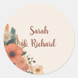 Pegatina Redonda Sellador elegante de sobres de Boda floral redondo