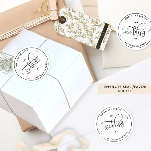Pegatina Redonda Sello/Favor elegante y moderno para sobre de boda