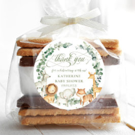 Pegatina Redonda Selva de animales Verdor Neutral Baby Shower Favor