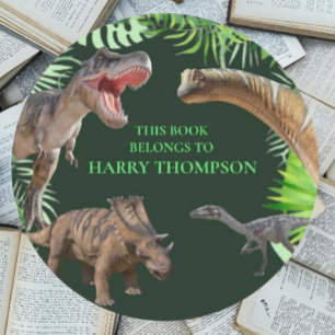 Pegatina Redonda Selva de Dinosaurios del Mundo del LIBRO