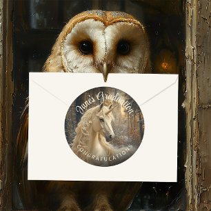 Pegatina Redonda Selva de nieve Unicornio encantado Pony Sepia Vint