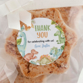 Pegatina Redonda Selva Dinosaur Labs Birthday Baby Shower