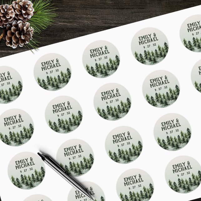 Pegatina Redonda Selva Evergreen Mountain Green White Black Names (Subido por el creador)