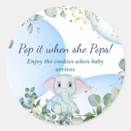 Pegatina Redonda Selva Safari elefante dulce Eucalyptus Bebé azul