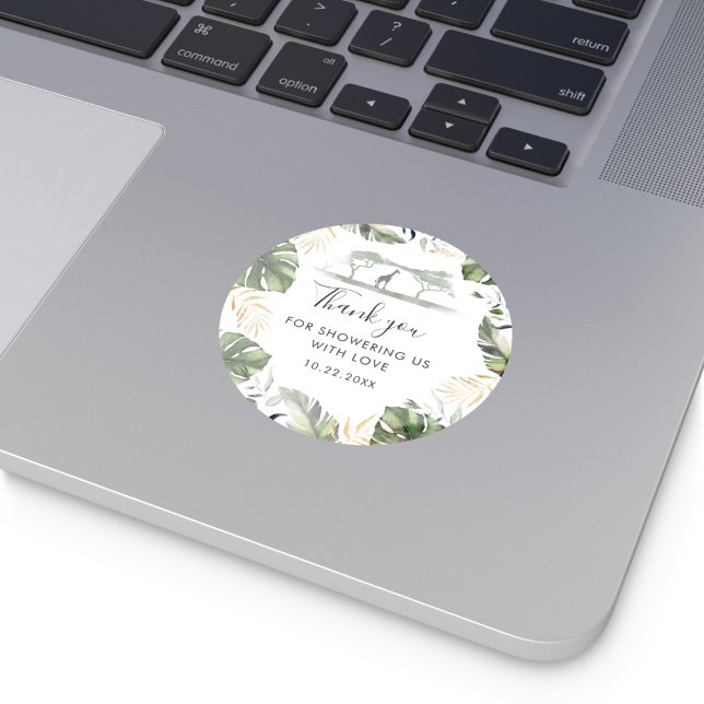 Pegatina Redonda Selva Safari Graffe Palm Baby Shower Favor (Baby Shower Greenery Thank You Sticker)