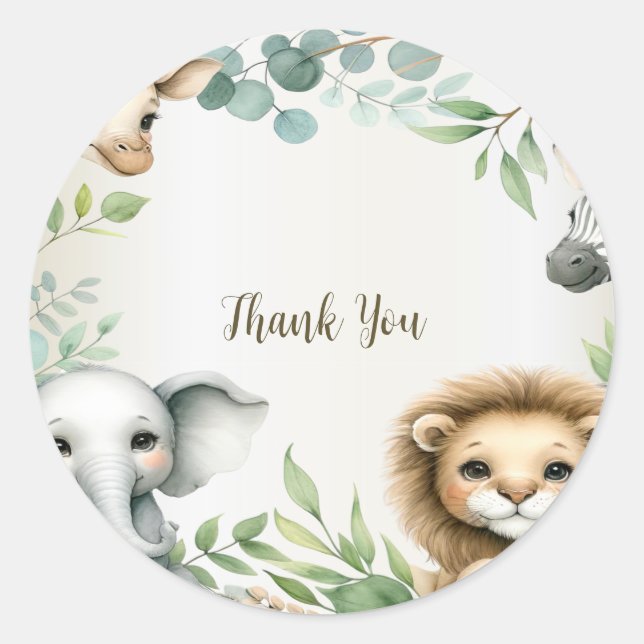 Pegatina Redonda Selva tropical Safari animales Fiestas de hojas ve (Anverso)