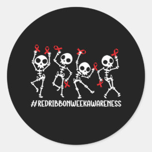 Pegatina Redonda Semana de la cinta roja Conciencia Skeleton Mujere