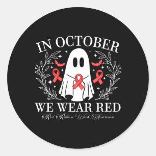 Pegatina Redonda Semana de la Cinta Roja Diseño Fantasma en Octubre