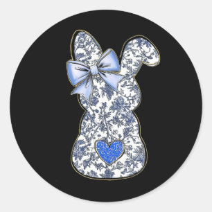 Pegatina Redonda Semana Santa Chinoiserie Floral Bunny con Blue Bow
