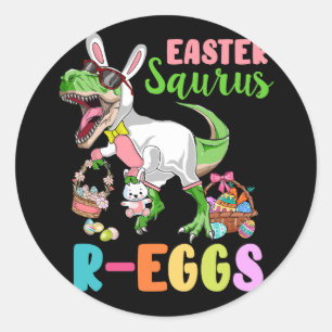 Pegatina Redonda Semana Santa Saurus R-huevos Dinosaurios Rex Bunny