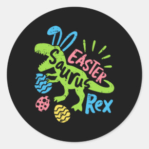 Pegatina Redonda Semana Santa Saurus Rex Bunny Dinosaur Huevo Caza