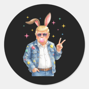 Pegatina Redonda Semana Santa Trump Bunny Soplando Burbujas Sungles