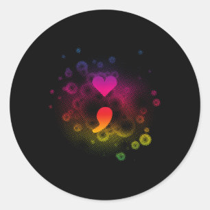 Pegatina Redonda Semicolón Conciencia sobre el suicidio Enfermedad